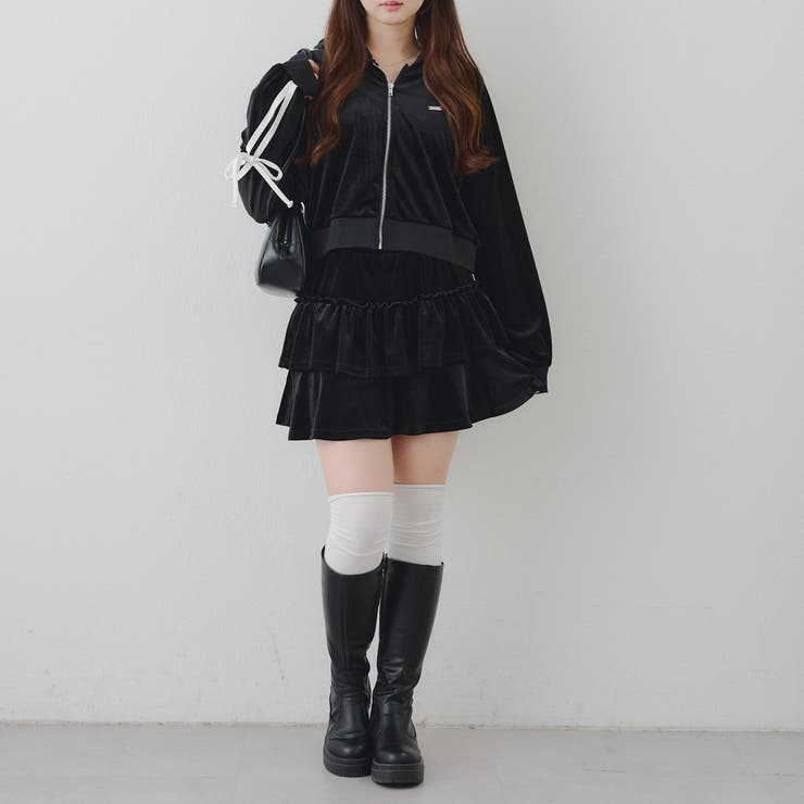 【セットアップ】袖リボンベロアパーカー & ミニスカート | RMAF　NICE CLAUP / OLIVE des OLIVE | 詳細画像7 