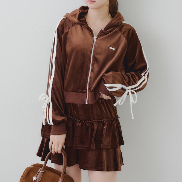 【セットアップ】袖リボンベロアパーカー & ミニスカート | RMAF　NICE CLAUP / OLIVE des OLIVE | 詳細画像1 