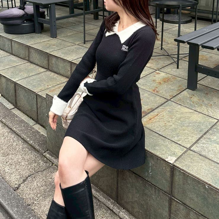 フェザー衿リブニットワンピース | RMAF　NICE CLAUP / OLIVE des OLIVE | 詳細画像2 