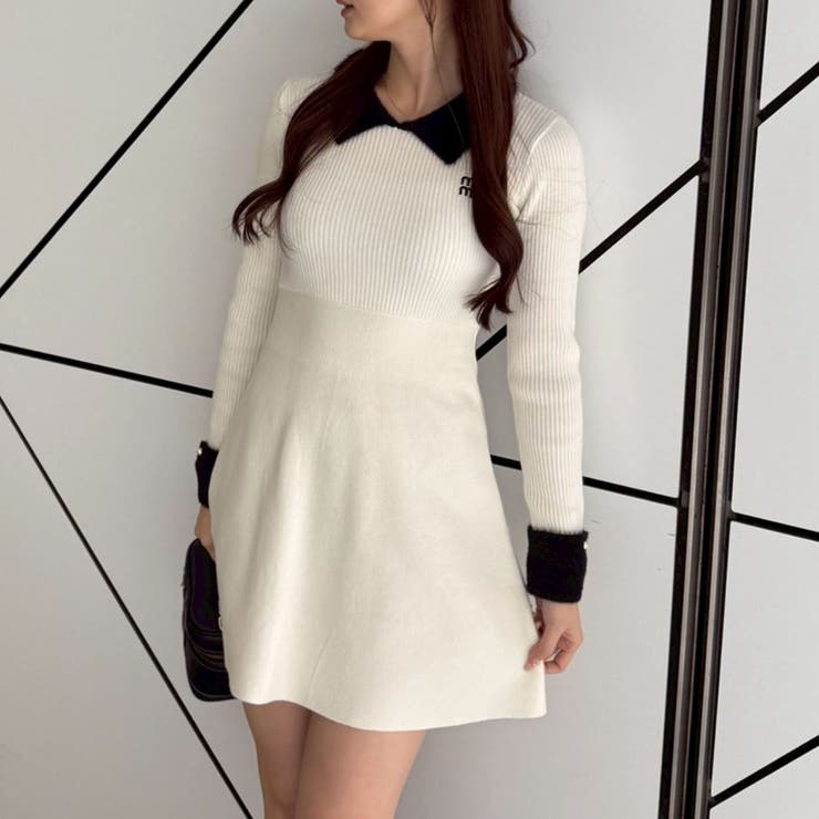 フェザー衿リブニットワンピース | RMAF　NICE CLAUP / OLIVE des OLIVE | 詳細画像1 