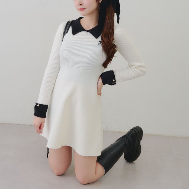 フェザー衿リブニットワンピース | RMAF　NICE CLAUP / OLIVE des OLIVE | 詳細画像22 