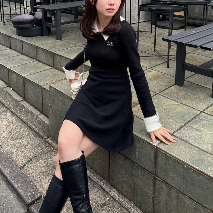 フェザー衿リブニットワンピース | RMAF　NICE CLAUP / OLIVE des OLIVE | 詳細画像5 