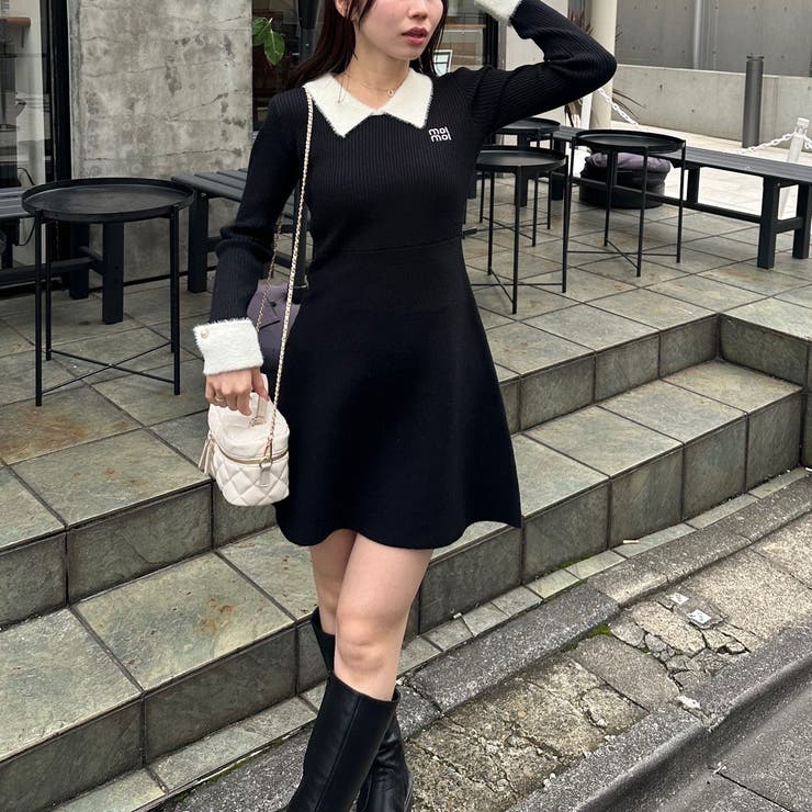 フェザー衿リブニットワンピース | RMAF　NICE CLAUP / OLIVE des OLIVE | 詳細画像7 