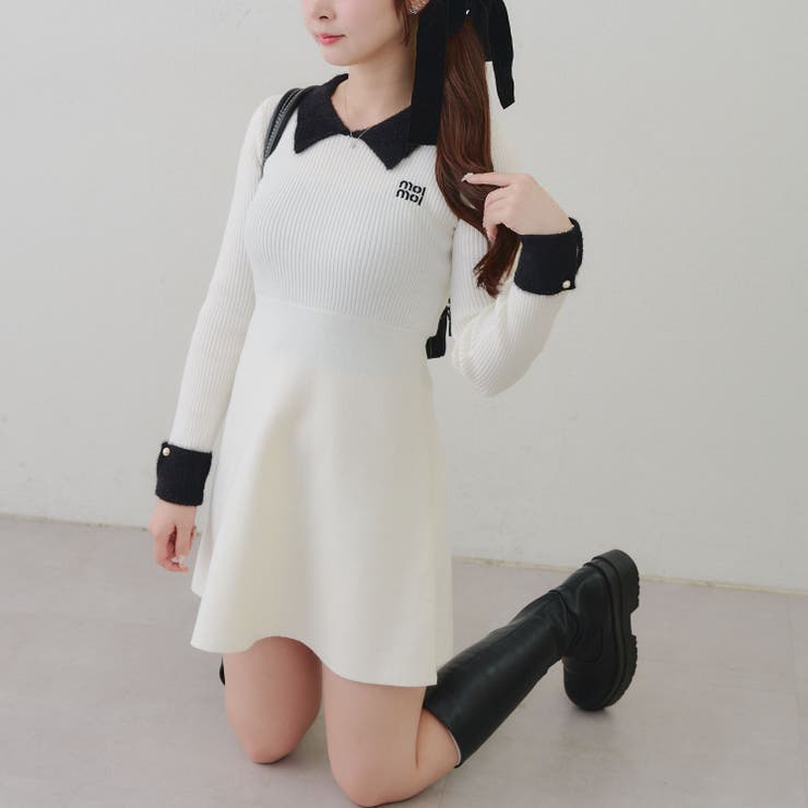 オフ | フェザー衿リブニットワンピース | RMAF　NICE CLAUP / OLIVE des OLIVE