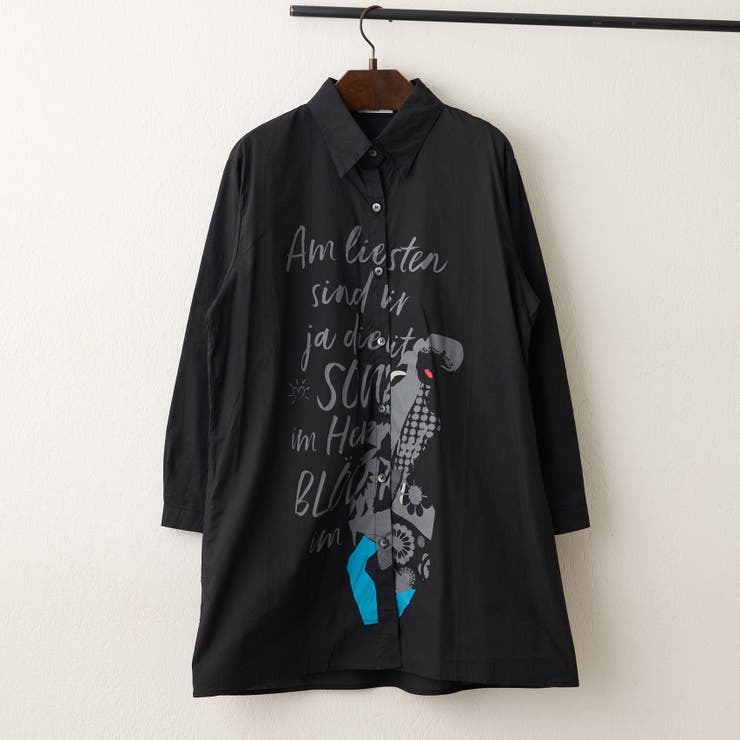 ブラック | 【NAO】アート柄ロングシャツ | RMAF　NICE CLAUP / OLIVE des OLIVE