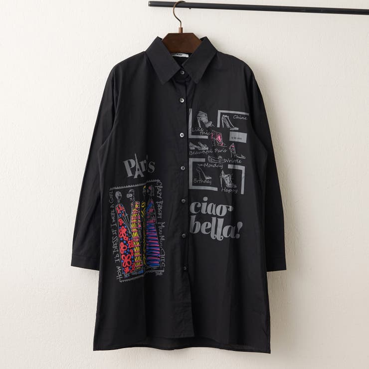 ブラック系 | 【NAO】アート柄ロングシャツ | RMAF　NICE CLAUP / OLIVE des OLIVE