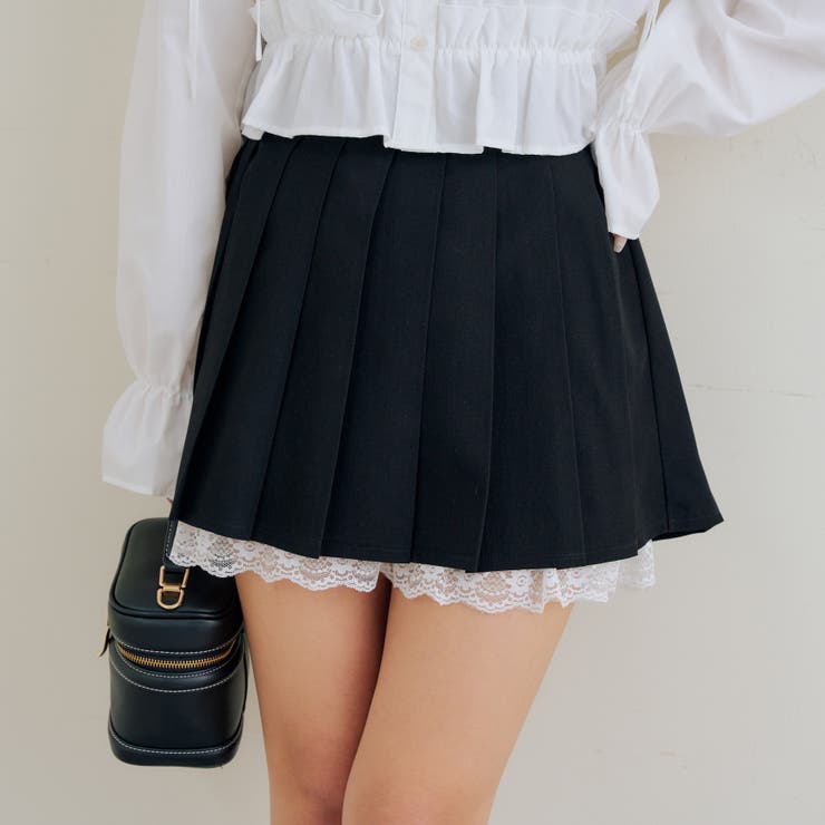 ブラック | 【セットアップ対応】裾レースプリーツスカート | RMAF　NICE CLAUP / OLIVE des OLIVE