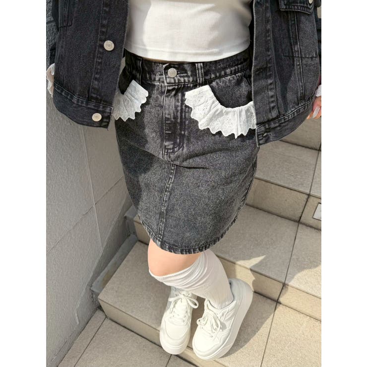 【セットアップ対応】前ポケットレース台形ミニスカート | NICE CLAUP / OLIVE des OLIVE　OUTLET | 詳細画像4 