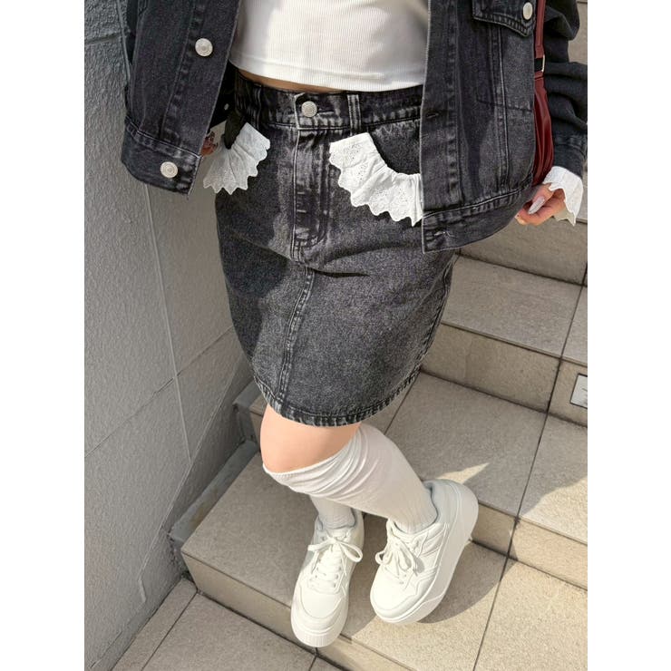 【セットアップ対応】前ポケットレース台形ミニスカート | NICE CLAUP / OLIVE des OLIVE　OUTLET | 詳細画像5 