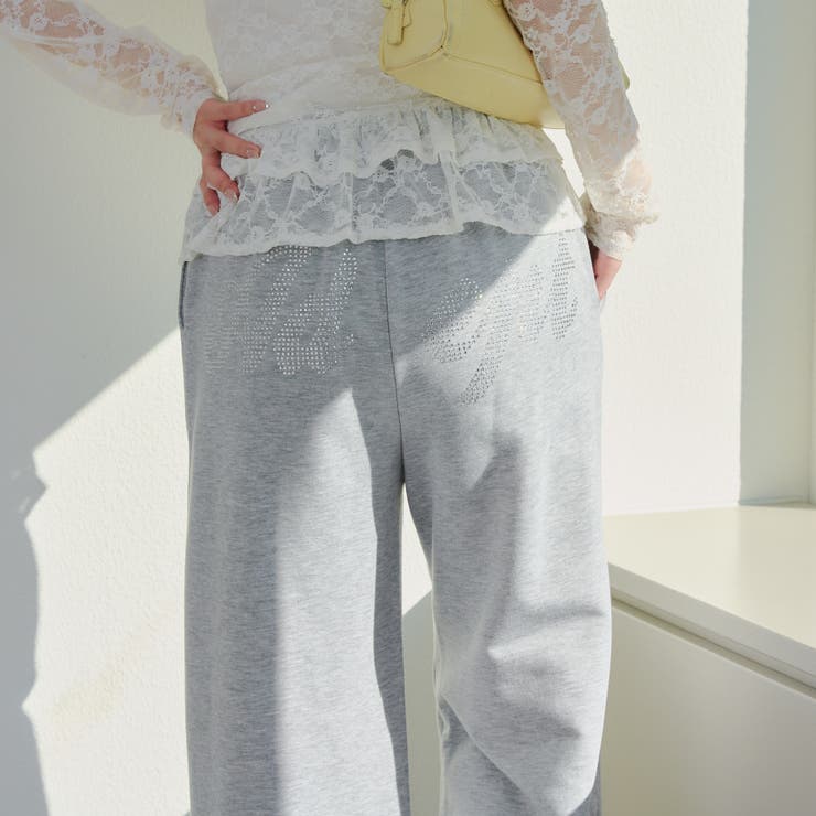 グレー | 【セットアップ対応】バックロゴラインストーン付スウェットパンツ | RMAF　NICE CLAUP / OLIVE des OLIVE