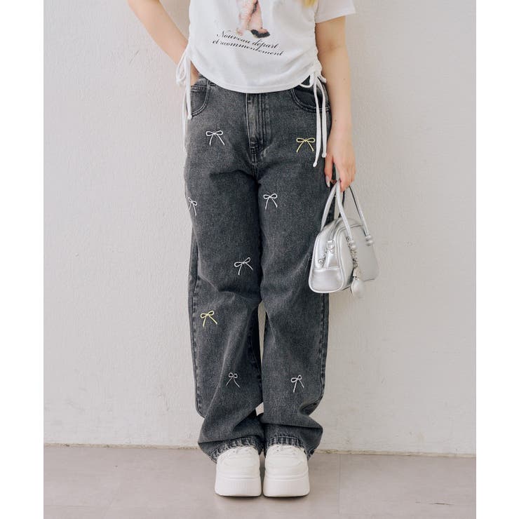 ブラック系 | 刺繍アソートデニムパンツ | NICE CLAUP / OLIVE des OLIVE　OUTLET