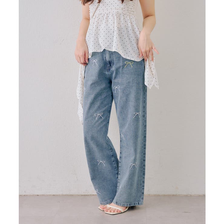 ブルー系 | 刺繍アソートデニムパンツ | NICE CLAUP / OLIVE des OLIVE　OUTLET