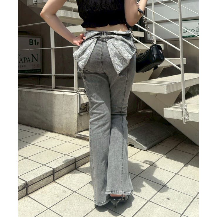 スミクロ | バックリボンレースフレアーパンツ | NICE CLAUP / OLIVE des OLIVE　OUTLET