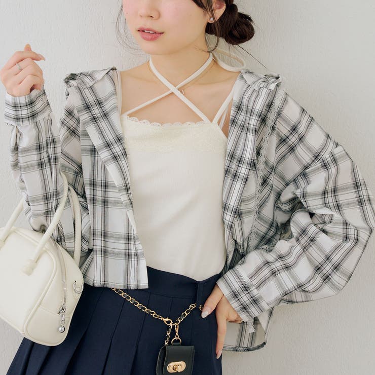 チェックフードレース付ブラウス | NICE CLAUP / OLIVE des OLIVE　OUTLET | 詳細画像18 