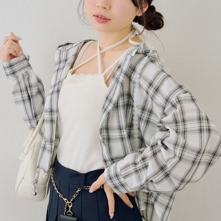 チェックフードレース付ブラウス | NICE CLAUP / OLIVE des OLIVE　OUTLET | 詳細画像19 