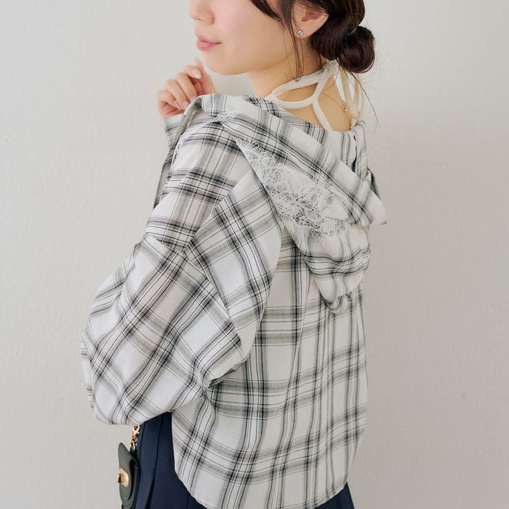 チェックフードレース付ブラウス | NICE CLAUP / OLIVE des OLIVE　OUTLET | 詳細画像20 