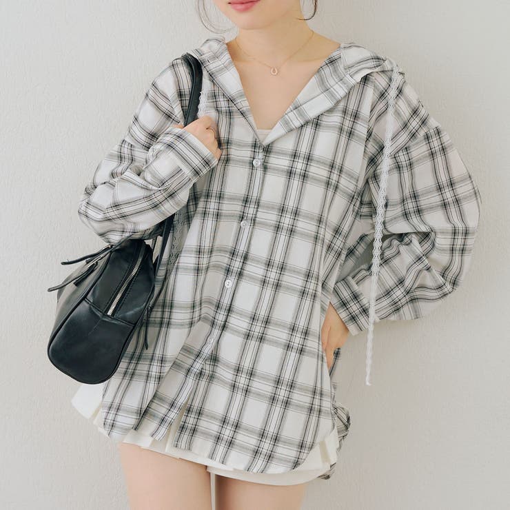 チェックフードレース付ブラウス | NICE CLAUP / OLIVE des OLIVE　OUTLET | 詳細画像35 