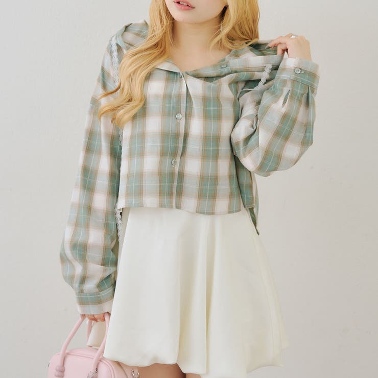 チェックフードレース付ブラウス | NICE CLAUP / OLIVE des OLIVE　OUTLET | 詳細画像2 