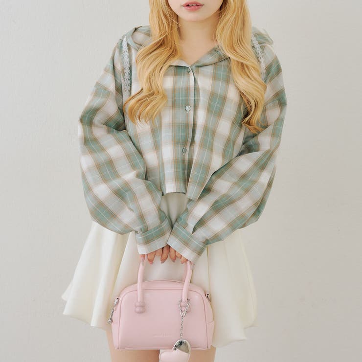 チェックフードレース付ブラウス | NICE CLAUP / OLIVE des OLIVE　OUTLET | 詳細画像3 