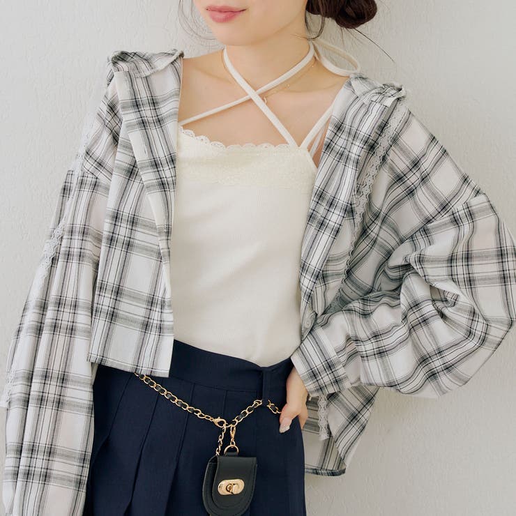 オフ | チェックフードレース付ブラウス | NICE CLAUP / OLIVE des OLIVE　OUTLET