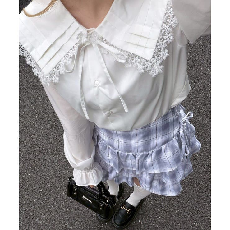 オフ | ピンタック&レースでか衿ブラウス | NICE CLAUP / OLIVE des OLIVE　OUTLET