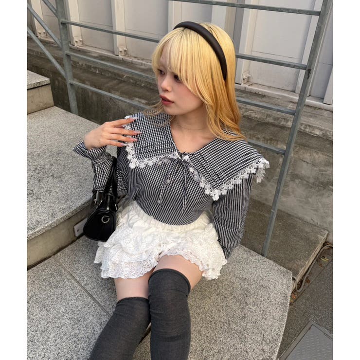 チェック | ピンタック&レースでか衿ブラウス | NICE CLAUP / OLIVE des OLIVE　OUTLET