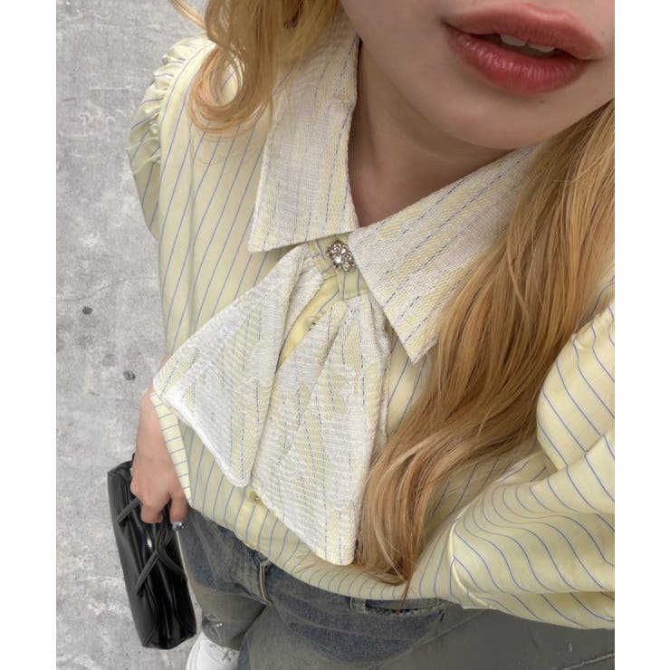 イエロー | レースボウタイ付ブラウス | NICE CLAUP / OLIVE des OLIVE　OUTLET