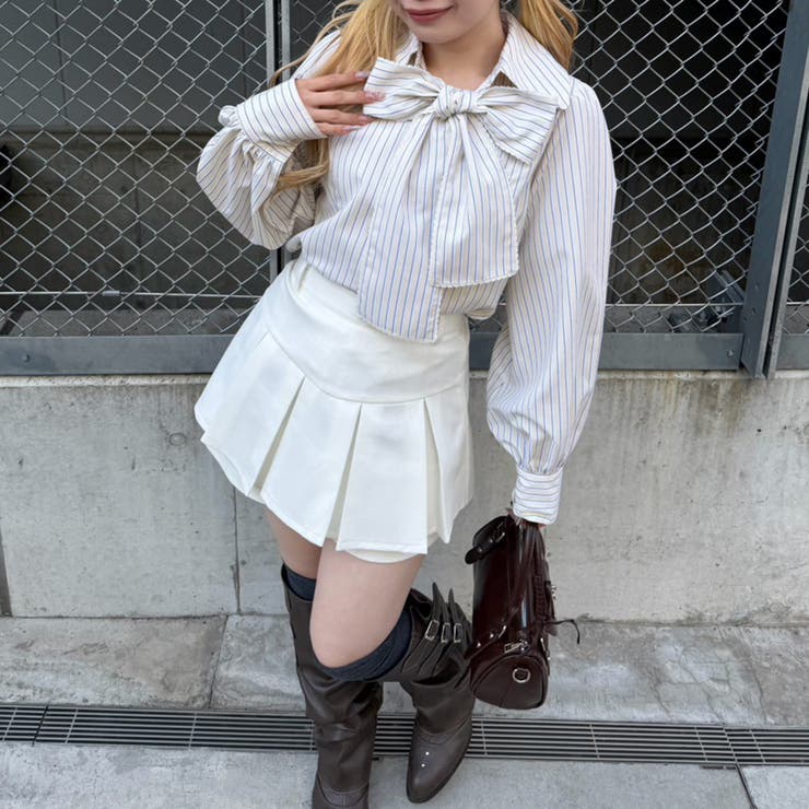 ストライプ | ピコレースボウタイブラウス | NICE CLAUP / OLIVE des OLIVE　OUTLET