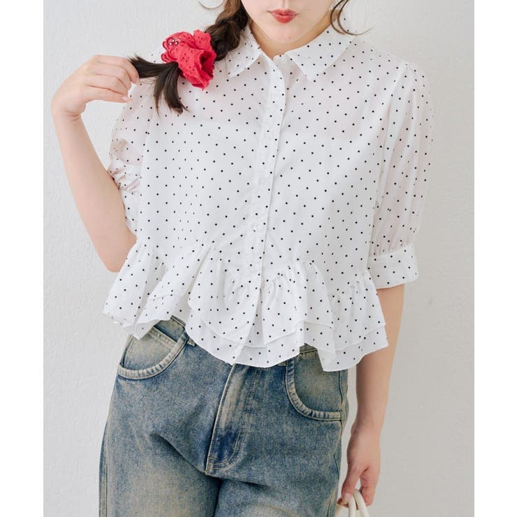 ドット | 【選べる丈違い♪】フリルヘムブラウス | NICE CLAUP / OLIVE des OLIVE　OUTLET