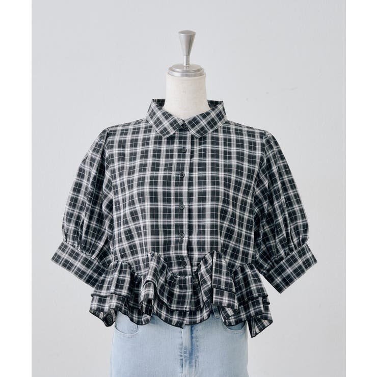 チェック | 【選べる丈違い♪】フリルヘムブラウス | NICE CLAUP / OLIVE des OLIVE　OUTLET