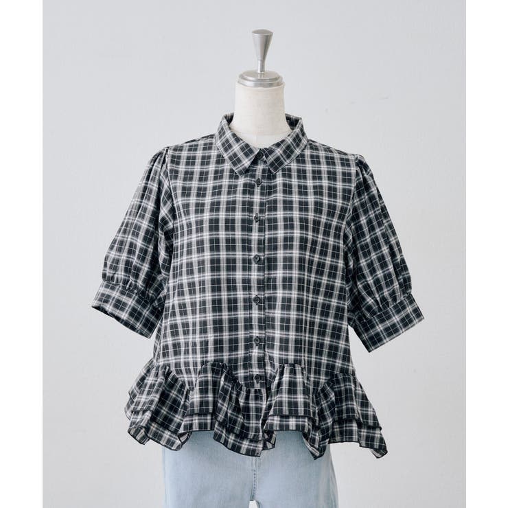 ブラック系 | 【選べる丈違い♪】フリルヘムブラウス | NICE CLAUP / OLIVE des OLIVE　OUTLET