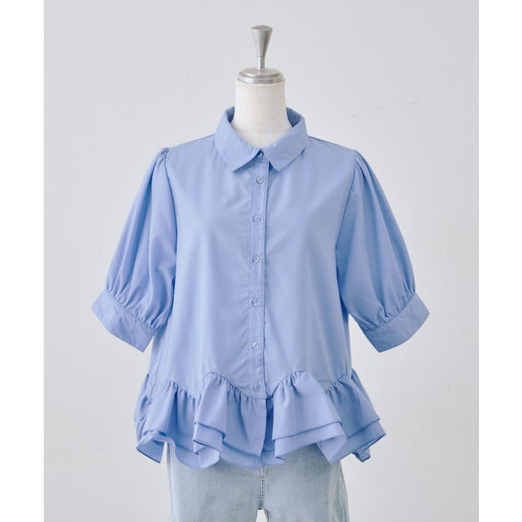 ブルー系 | 【選べる丈違い♪】フリルヘムブラウス | NICE CLAUP / OLIVE des OLIVE　OUTLET