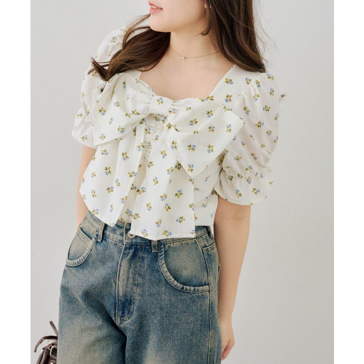 花柄 | ビッグリボンブラウス | NICE CLAUP / OLIVE des OLIVE　OUTLET