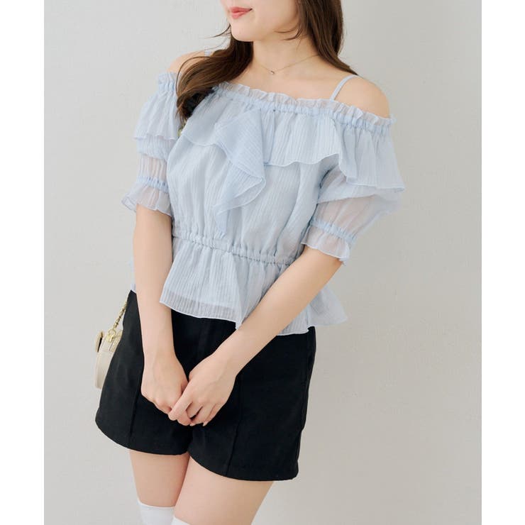 サックス | ビッグ衿オフショルブラウス | NICE CLAUP / OLIVE des OLIVE　OUTLET