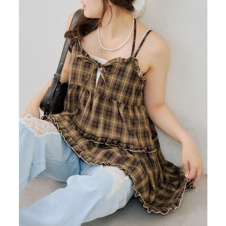 ブラウン | フリルティアードキャミ | NICE CLAUP / OLIVE des OLIVE　OUTLET