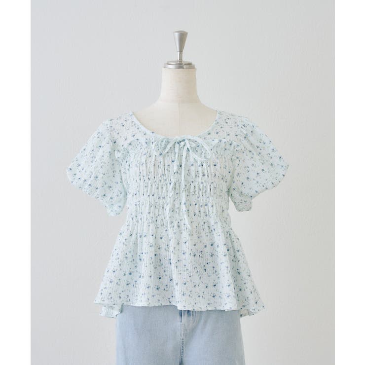 花柄 | 【Web限定】シャーリングペプラムブラウス | NICE CLAUP / OLIVE des OLIVE　OUTLET