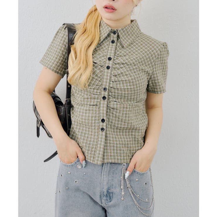チェックシャーリングブラウス | NICE CLAUP / OLIVE des OLIVE　OUTLET | 詳細画像3 