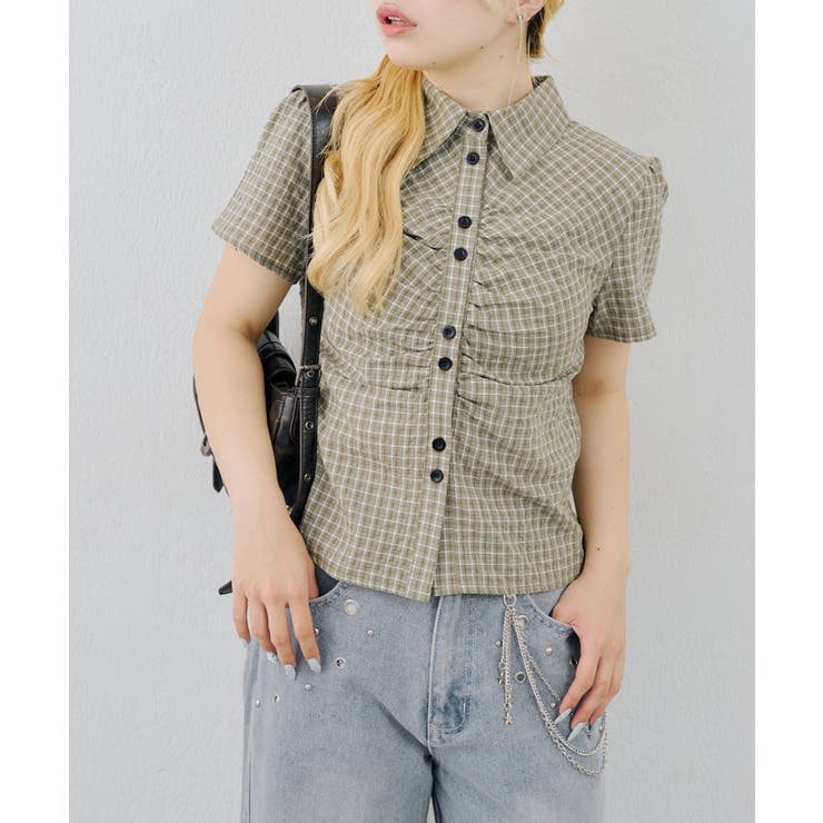 チェックシャーリングブラウス | NICE CLAUP / OLIVE des OLIVE　OUTLET | 詳細画像4 