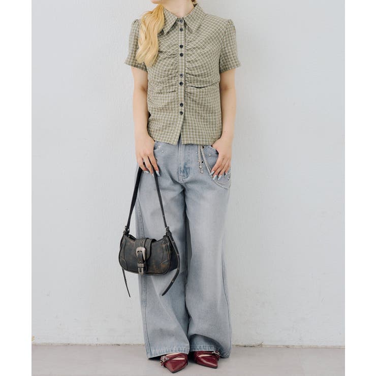 チェックシャーリングブラウス | NICE CLAUP / OLIVE des OLIVE　OUTLET | 詳細画像7 