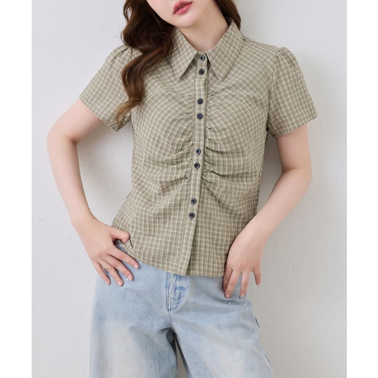 チェックシャーリングブラウス | NICE CLAUP / OLIVE des OLIVE　OUTLET | 詳細画像2 