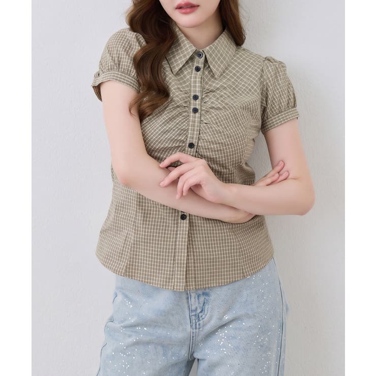 チェックシャーリングブラウス | NICE CLAUP / OLIVE des OLIVE　OUTLET | 詳細画像3 