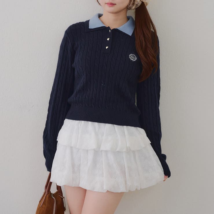 2枚衿ケーブルニットポロ | RMAF　NICE CLAUP / OLIVE des OLIVE | 詳細画像2 