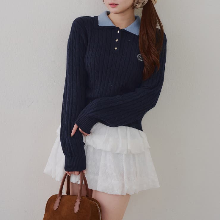 2枚衿ケーブルニットポロ | RMAF　NICE CLAUP / OLIVE des OLIVE | 詳細画像4 