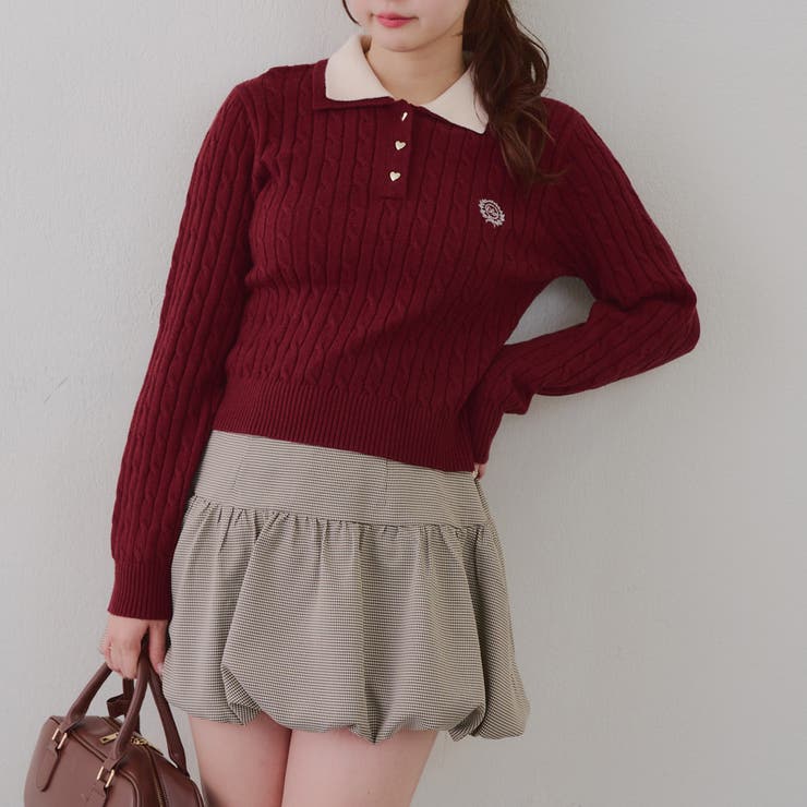 ボルドー | 2枚衿ケーブルニットポロ | RMAF　NICE CLAUP / OLIVE des OLIVE