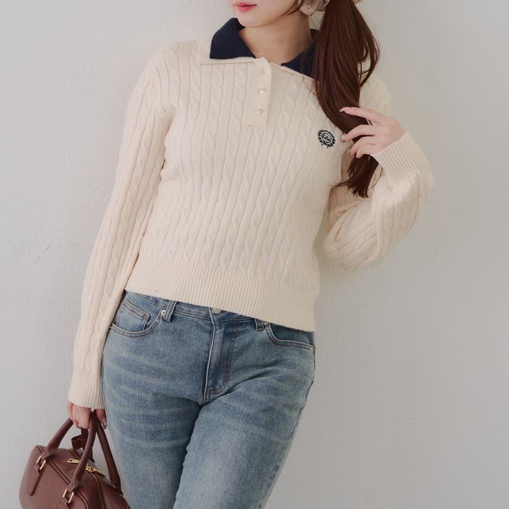 2枚衿ケーブルニットポロ | RMAF　NICE CLAUP / OLIVE des OLIVE | 詳細画像17 