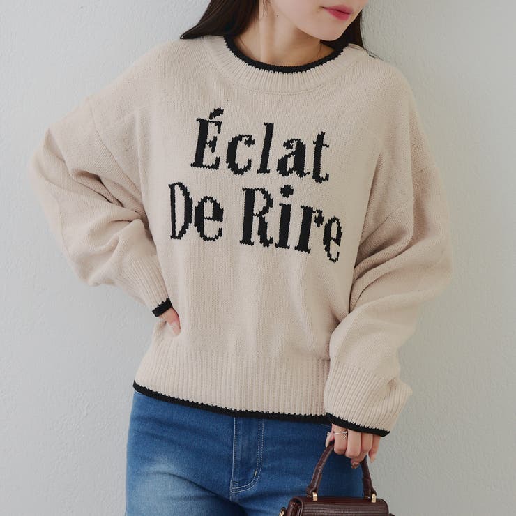 Lベージュ | 配色ロゴモールニット | RMAF　NICE CLAUP / OLIVE des OLIVE