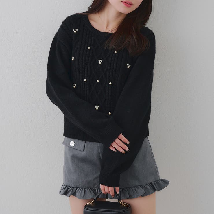 パール付きケーブルニットプルオーバー | RMAF　NICE CLAUP / OLIVE des OLIVE | 詳細画像1 