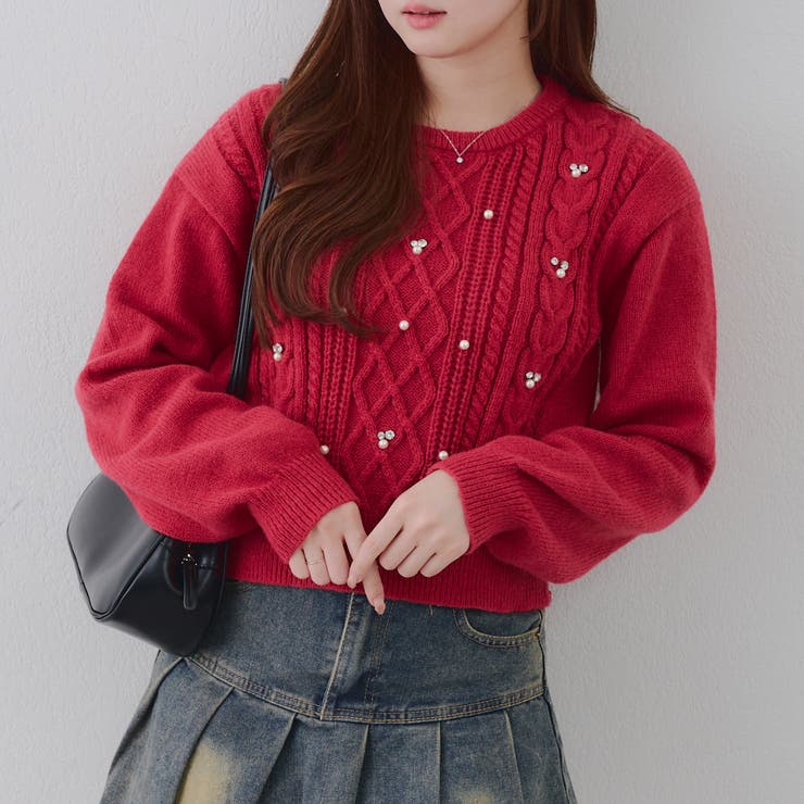 パール付きケーブルニットプルオーバー | RMAF　NICE CLAUP / OLIVE des OLIVE | 詳細画像8 