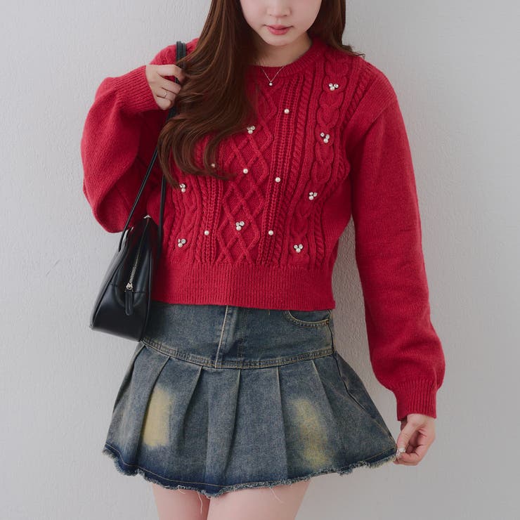 パール付きケーブルニットプルオーバー | RMAF　NICE CLAUP / OLIVE des OLIVE | 詳細画像9 