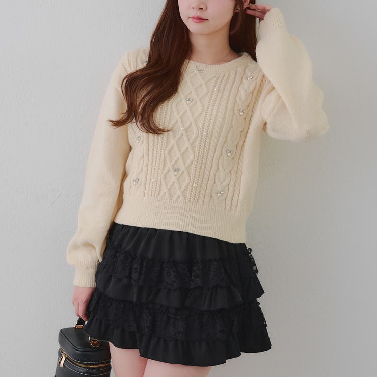 パール付きケーブルニットプルオーバー | RMAF　NICE CLAUP / OLIVE des OLIVE | 詳細画像17 